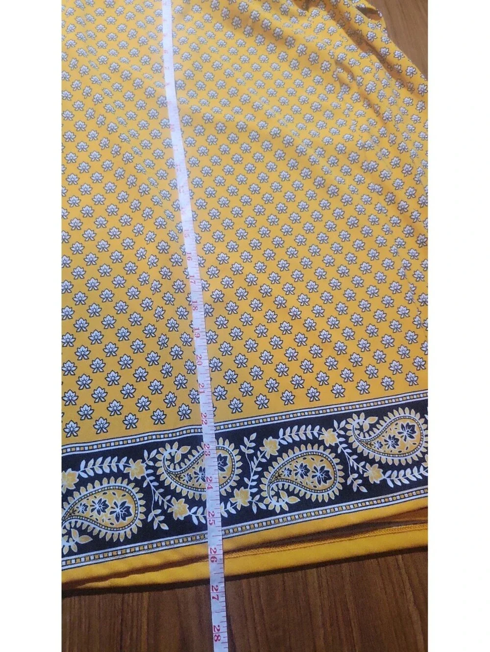Michael Kors Yellow Patterned Midi Skirt with Side Slit and Tie Belt Size 12
